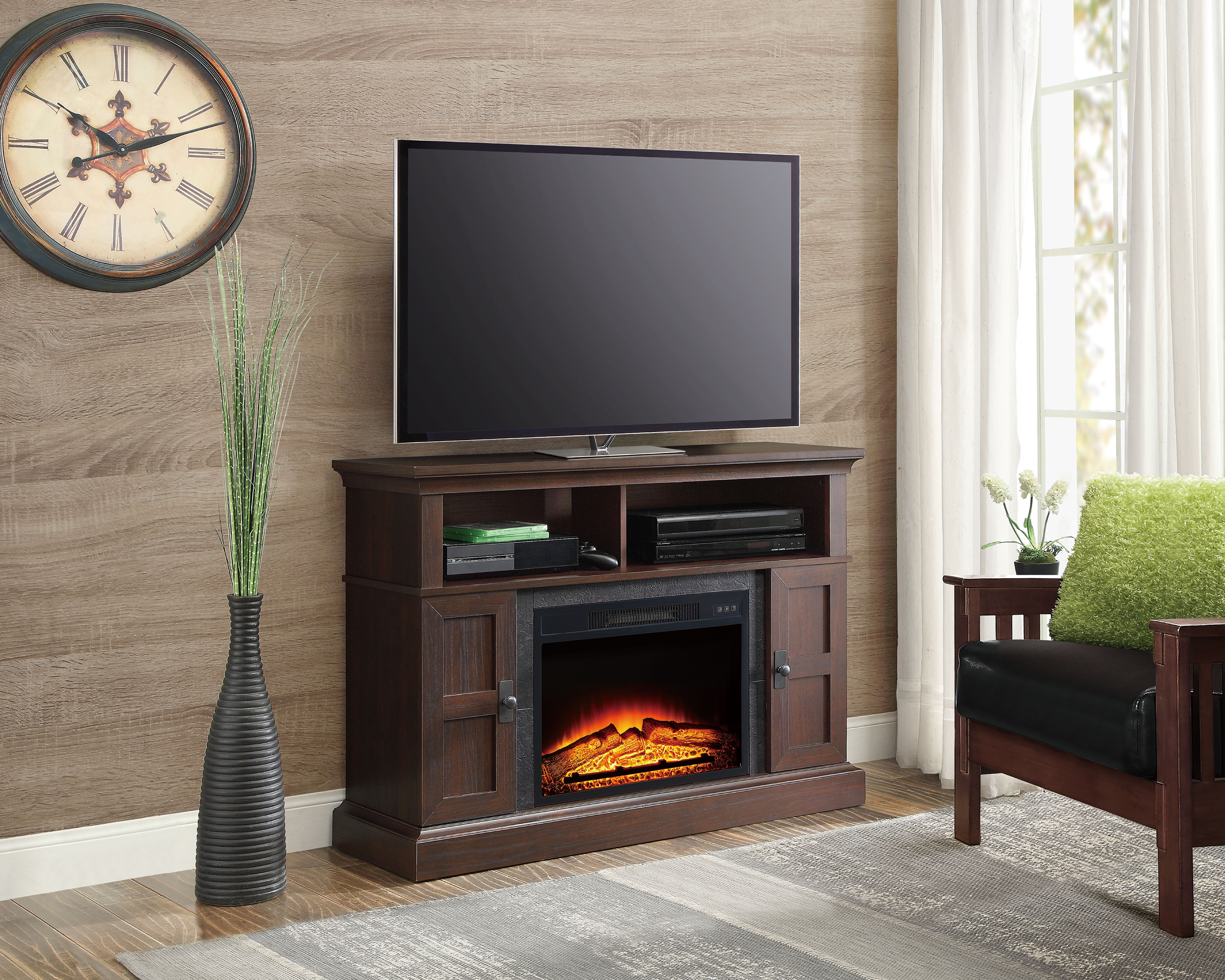 Whalen Media Fireplace Console for TVs up to 55'', Dark Cherry