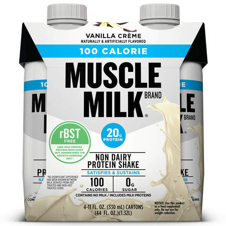 Muscle Milk 100 Calorie Non-Dairy Protein Shake, Vanilla Crème, 20g Protein, 11 Fl Oz, 4