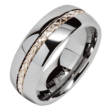 Silver Inlay Tungsten Ring - 8mm Men's Tungsten Carbide Ring Silver Rope Inlay Wedding Band Size 8-15 Comfort Fit