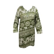 Mogul Women's Ethnic Tunic Dress Animal Print Rayon Green Kurti Kurta Summer Clothing