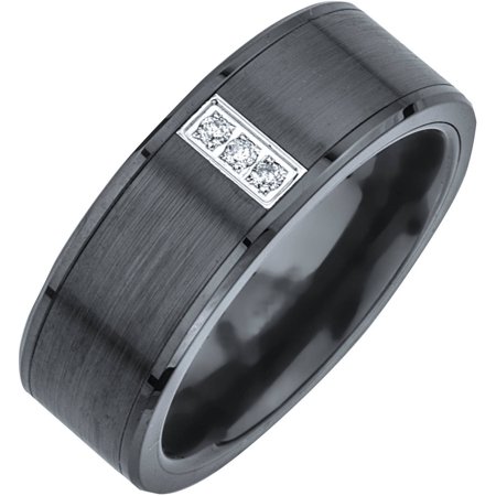 Black Hills Diamond Bands - Men's 3-Stone Diamond Accent Black Ceramic Band