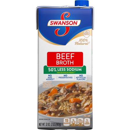 (6 Pack) Swanson 50% Less Sodium Beef Broth, 32