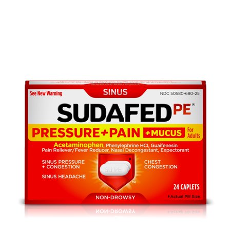 Sudafed PE Sinus Pressure + Pain + Mucus And Congestion Relief, 24 Ct ...