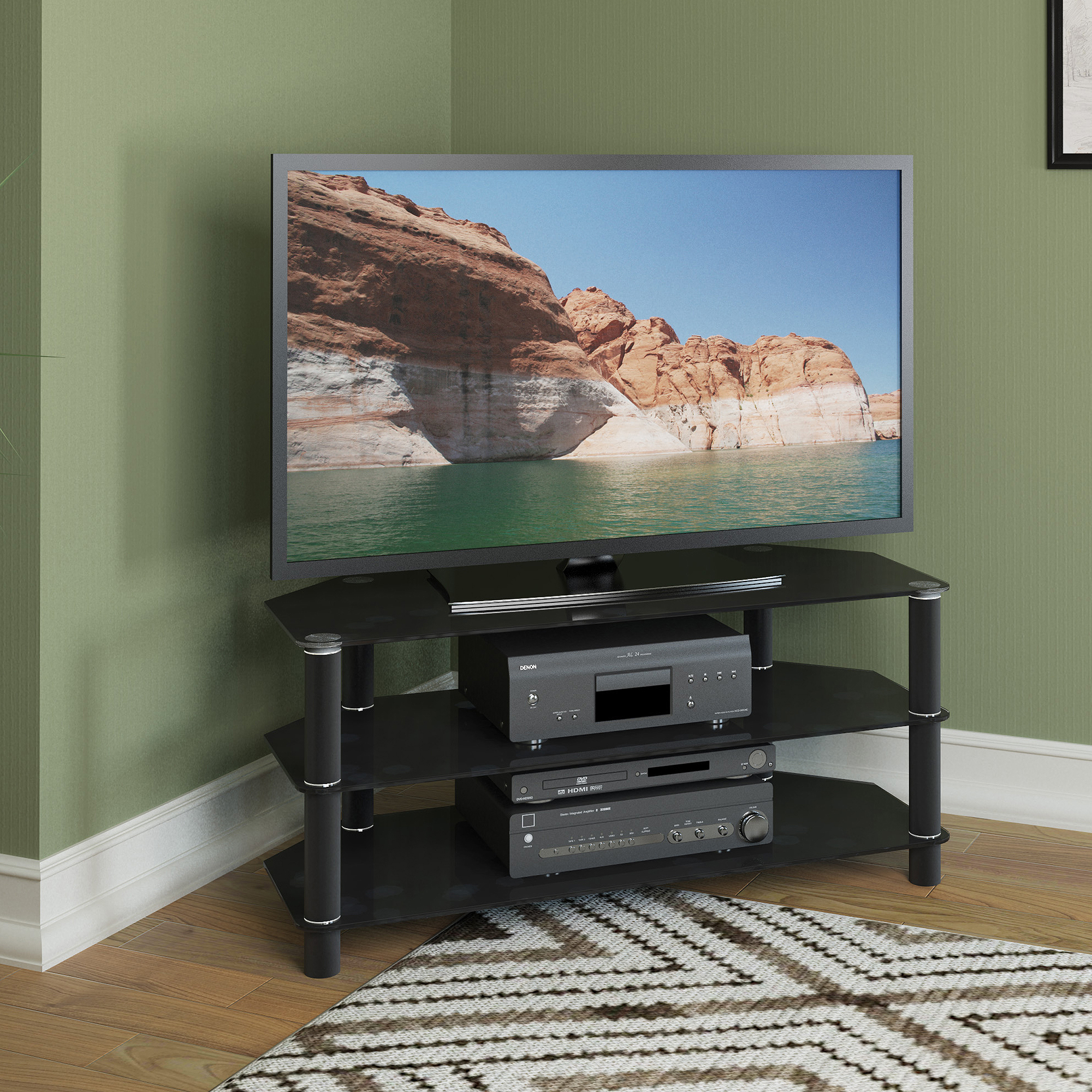 CorLiving Trinidad Black Glass TV Stand for TVs up to 46''