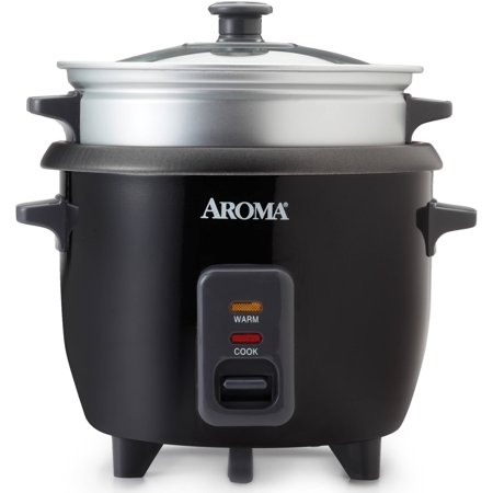 Aroma 6-Cup Rice Cooker And Food Steamer, Black