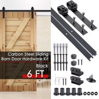 Yescom 6 FT Carbon Steel Sliding Barn Door Hardware Kit Track Rail Roller Set Black Country Style for Wooden Wall