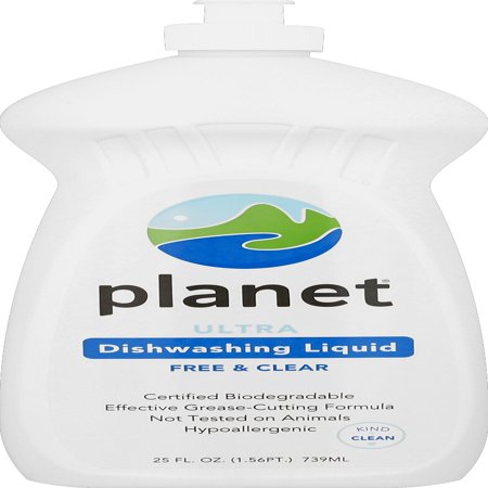 - Planet Ultra Dishwashing Liquid, Free & Clear, Certified Biodegradable, 25 oz.