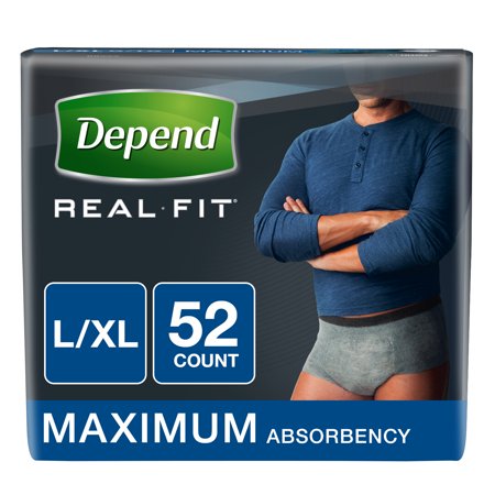 X-large X-large Color - Depend Real Fit Incontinence Underwear for Men, Maximum Absorbency, L/XL, 52 Ct