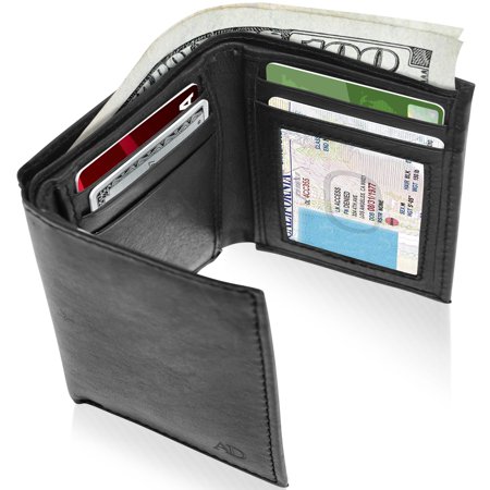 Genuine Leather Trifold Wallets For Men - Mens Trifold Wallet With ID Window RFID (Best Mens Wallet For Lots Of Cash)