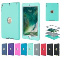 For iPad 9.7 2017 Shockproof Case 3 in 1 Hybrid Rubber Back Cover Shell, Mint + Gray
