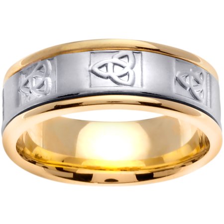- 14K Two Tone Gold Trinity Knot Celtic Comfort Fit Men's Wedding Band (8mm)
