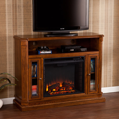 Southern Enterprises Smithfield Media Fireplace for TVs up to 45'', Rich Brown Oak