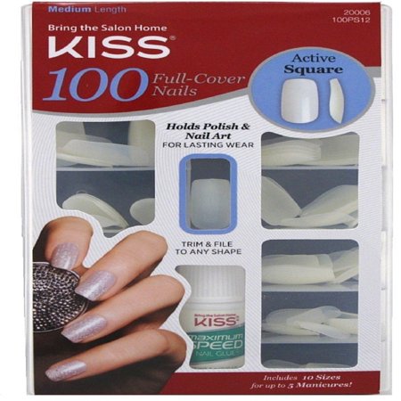 KISS 100 Full Cover Nails - Active Square (Best False Nail Glue)