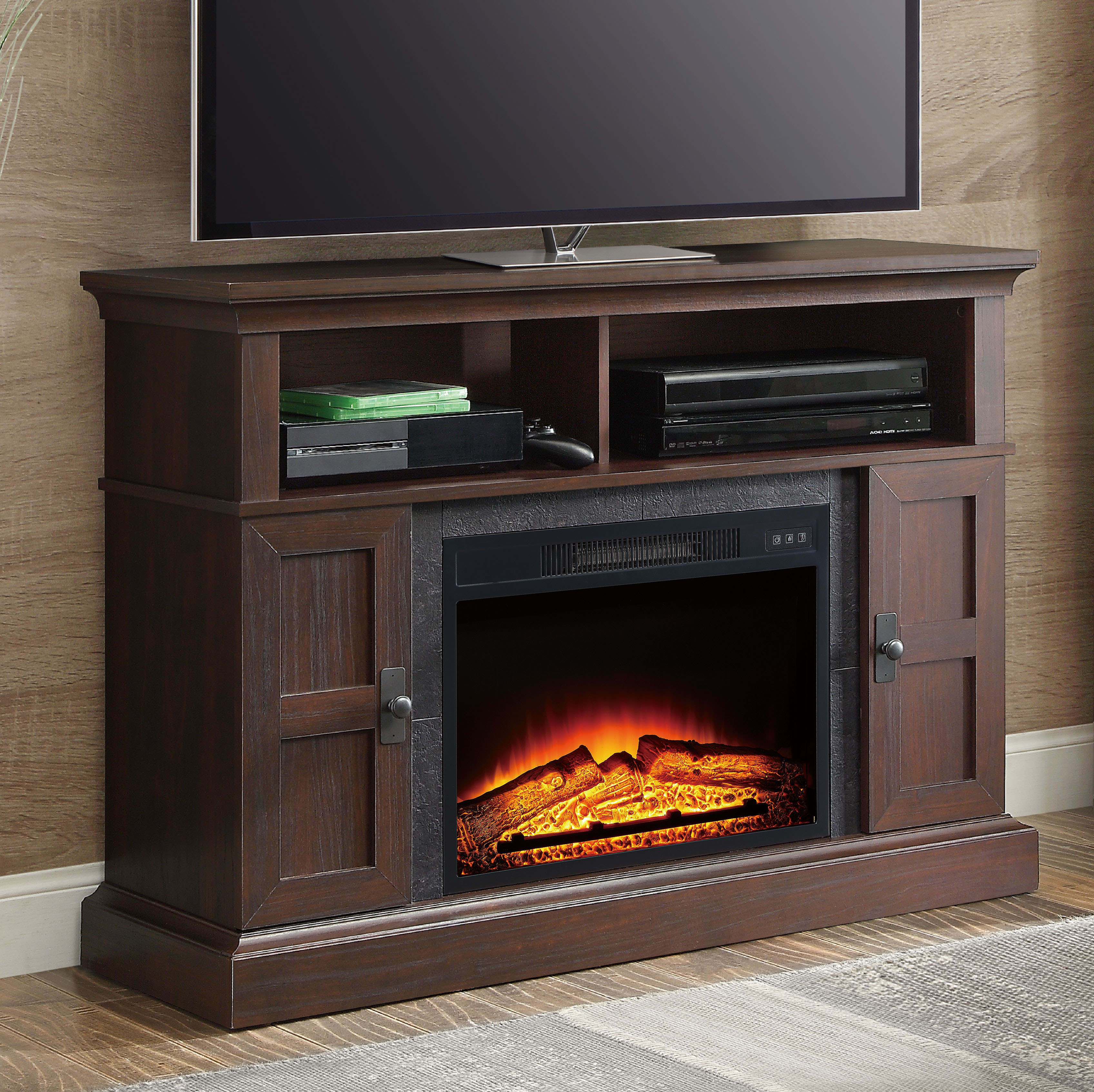 Whalen Media Fireplace Console for TVs up to 55'', Dark Cherry