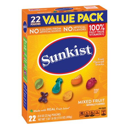 (2 Pack) Sunkist Mixed Fruit Flavored Snacks, 22 ct, 17.6