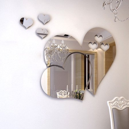 Black Decal Set Outgeek 3D Mirror Heart Shaped Wall Decal Stickers Lovely DIY Art Mural Decoration for Bedroom Living Room Bathroom Home ()