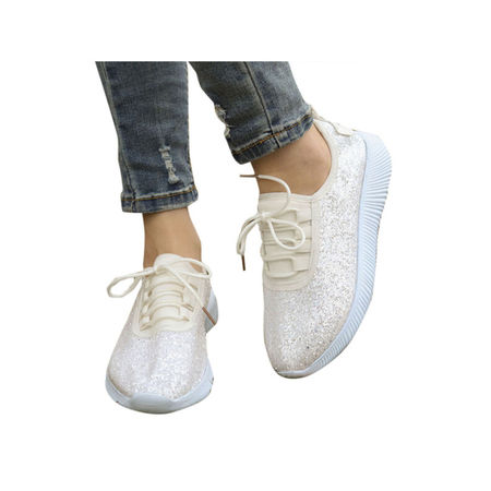 Women Sequin Glitter Sneakers Tennis Lightweight Comfort Walking Athletic (Best Walking Shoes For Traveling To Italy)