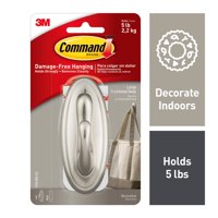 Command Traditional Hook, Brushed Nickel, Large, 1 Hook, 2 Strips/Pack