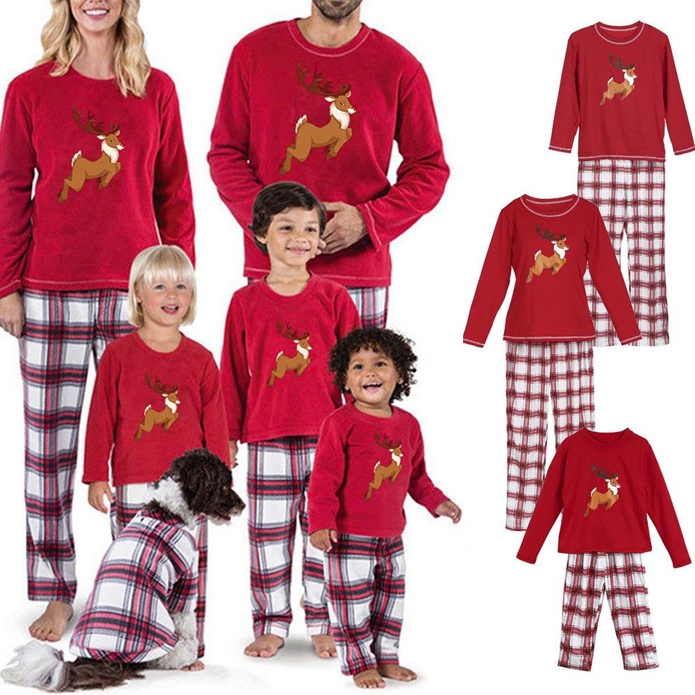 Pajama Sets Christmas Pajamas for Family Santa Claus Print 2Pcs PJs Sets Long Sleeve TShirt