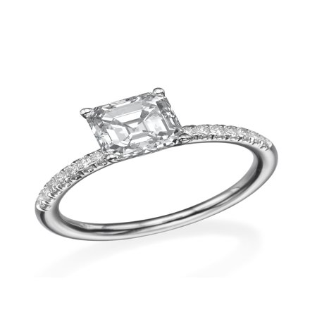 Asscher Cut Vs Princess Cut D-F VS 6.50MM Forever One Moissanite Engagement Ring With Diamonds (0.42 ct Moissanite Weight, 1.44 ctw dew) Asscher Cut 14K Gold ()