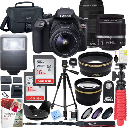 Canon T6 EOS Rebel DSLR Camera with EF-S 18-55mm f/3.5-5.6 IS II and EF 75-300mm f/4-5.6 III Lens and SanDisk Memory Cards 16GB 2 Pack Plus Triple Battery Accessory Bundle
