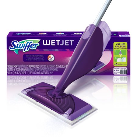 Swiffer WetJet Mopping Kit (1 Power Mop, 5 Mopping Pads, 1 Bottle of Floor Cleaner 16.9 fl oz, 4 (Best Sweeper For Laminate Floors)