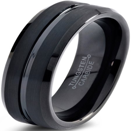 4mm Comfort Fit Wedding Ring (Tungsten Wedding Band Ring 4mm for Men Women Comfort Fit Black Beveled Edge Polished Brushed Lifetime)