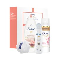Dove 4-Pc Beauty Lover Gift Set Fresh & Floral Coconut Blossom with BONUS Pouf (Body Wash, Dry Shampoo, Dry Spray)