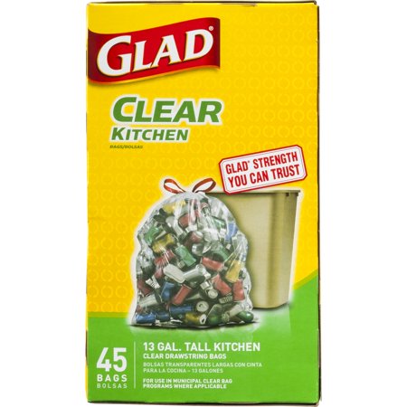 - Glad Tall Kitchen Drawstring Recycling Bags - 13 gal Clear Trash Bag - 45 ct