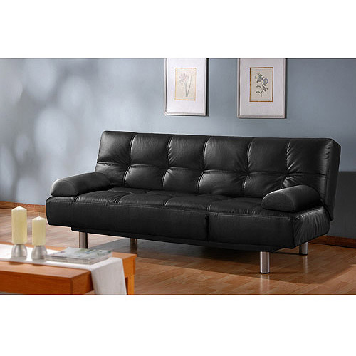 Atherton Home Manhattan Convertible Futon Sofa Bed and Lounger, Black Faux Leather