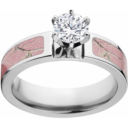 Bezel Setting Engagement Rings (AP Pink Women's Camo 1 Carat T.G.W. Round CZ in 14kt Whit Gold Prong Setting Cobalt Engagement Ring with Polished Edges and Deluxe Comfort)
