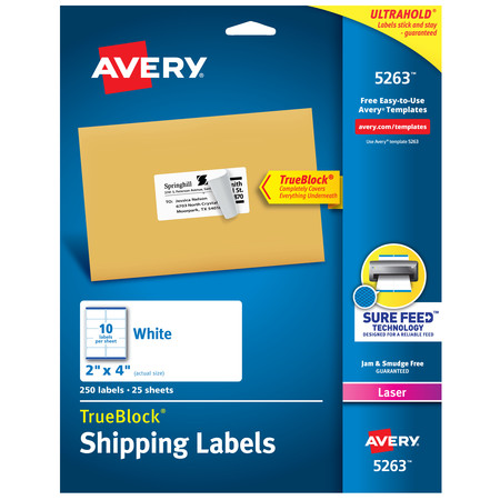 Avery TrueBlock Shipping Labels, Sure Feed Technology, Permanent Adhesive, 2