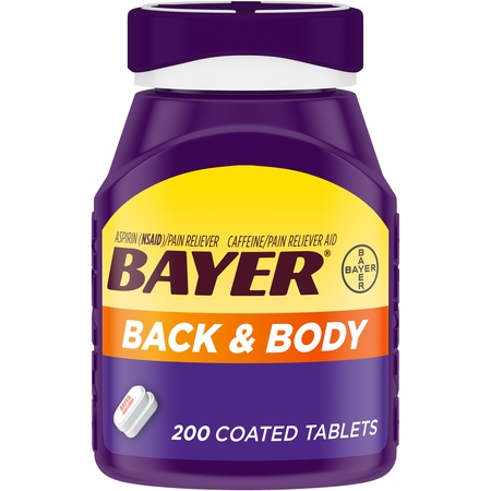 Bayer Back & Body Extra Strength Pain Reliever Aspirin w Caffeine, 500mg Coated Tablets, 200 (Best Food For Muscle Pain)