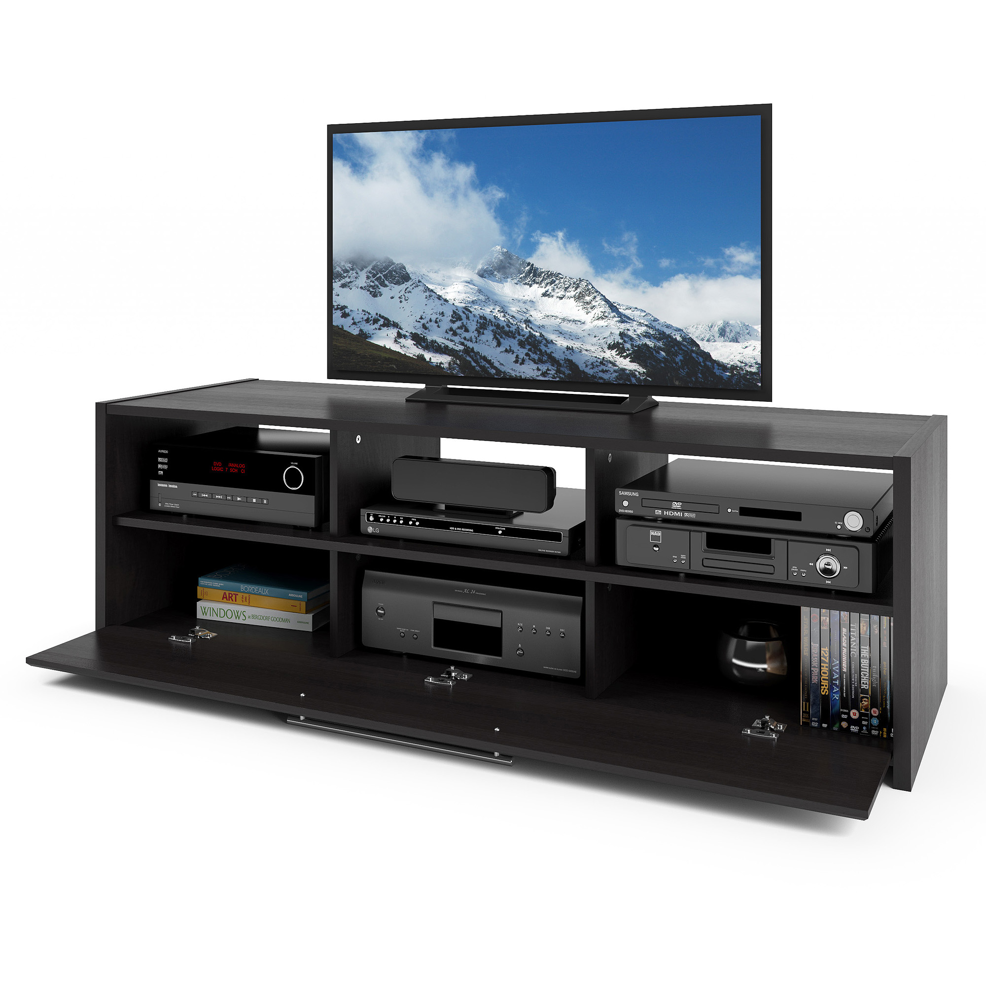 CorLiving Naples Wood Grain Black TV Stand for TVs up to 68''