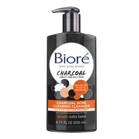 Biore Charcoal Acne Clearing Cleanser for Oily Skin, 6.77 Fl