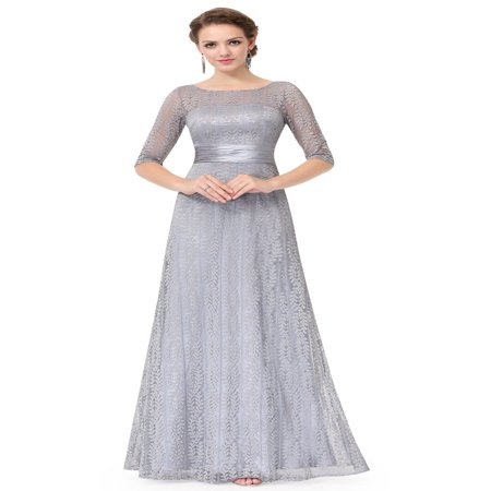 Ever-Pretty Women's Elegant Long A-Line Floral Lace Formal Evening Wedding Guest Mother of the Bride Dresses 08878 for Women Grey 4 US