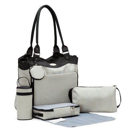 Soho Collections Tote Diaper Bag Ny Travel With Stroller Straps 9 Piece Complete Set Louvre Black