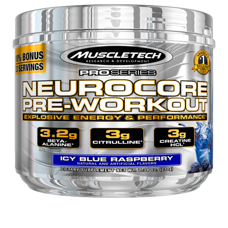 MuscleTech Pro Series Neurocore Pre Workout Powder, Icy Blue Raspberry, 33 (Best Waxy Maize Starch Post Workout)