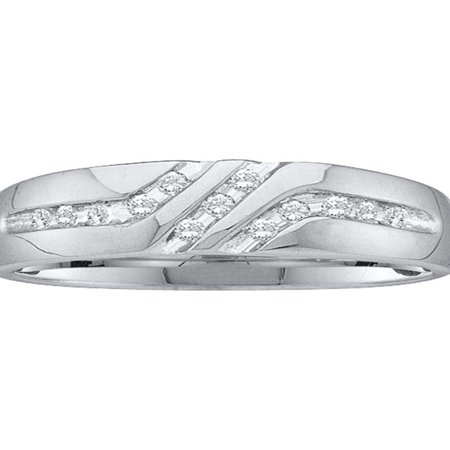14k White Goldmans Ring - 14kt White Gold Mens Round Diamond 5mm Wedding Anniversary Band Ring 1/8 Cttw