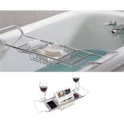 HERCHR Bathtub Tray Book Holder and Bed Tray Stainless Steel Extendable 24.4 - 33.46 Wide Wine
