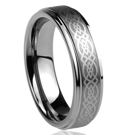 Laser Design Wedding Band - Men Women Tungsten Carbide Wedding Band Ring 7mm Comfort Fit Laser Engraved Celtic Design Tungsten Ring