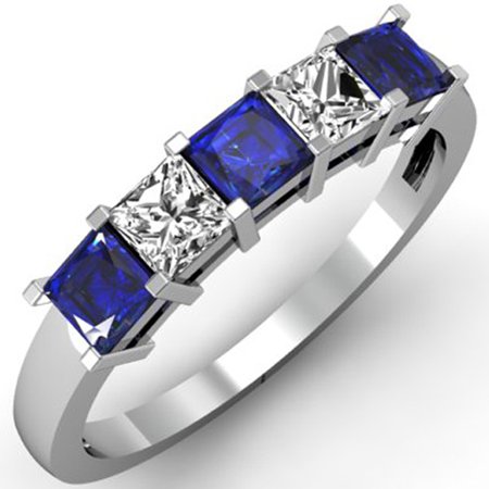 18k Topaz Ring Dazzlingrock Collection 18K Princess Blue Sapphire & White Diamond 5 Stone Bridal Wedding Band Ring 1 CT, White Gold, Size 9 ()