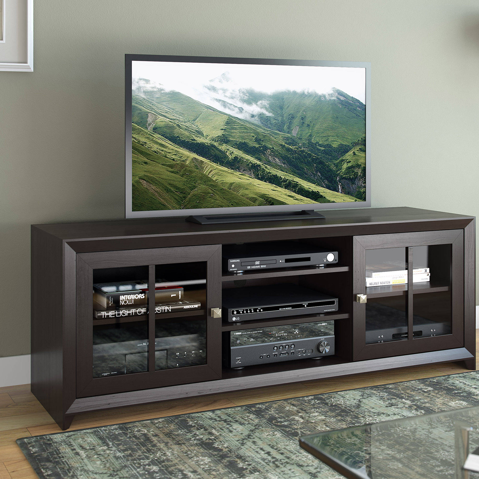 CorLiving TEH-504-B Carlisle Coffee Black TV Bench for TVs up to 70''