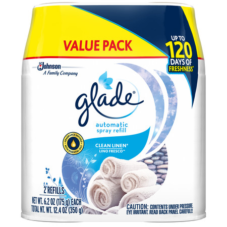Glade Automatic Spray Refill Clean Linen, Fits in Holder For Up to 60 Days of Freshness, 6.2 oz, Pack of