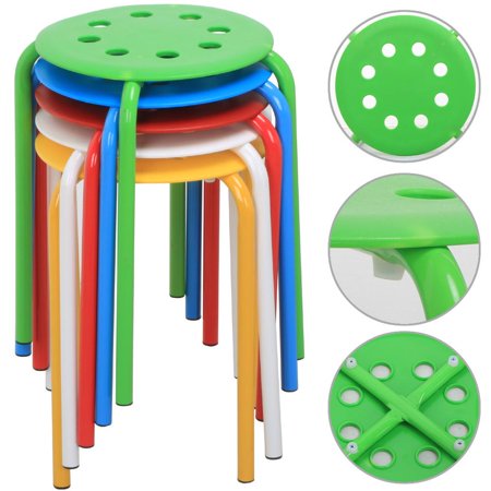 - Yaheetech Set of 5 Round Plastic Stacking Stools Blue/Green/Red/White/Yellow Nesting Bar Stools Set