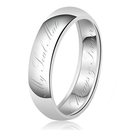 - 7mm My Soul Mate Always & Forever Engraved Classic Sterling Silver Plain Wedding Band Ring