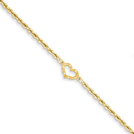 Yellow Bold Designer Bracelet - 14k Yellow Gold Heart Link Rope Anklet Ankle Beach Chain Bracelet Fine Jewelry For Women Gift Set