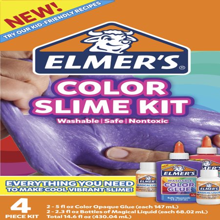 Elmer's Color Slime Kit, Color Glue, Assorted Colors, with Glue Slime Activator, 4
