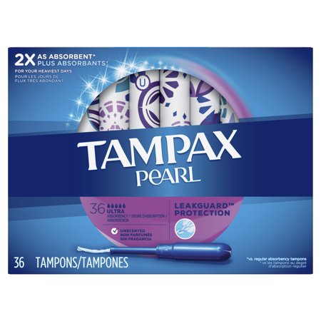- TAMPAX Pearl, Ultra, Plastic Tampons, Unscented, 36 Count