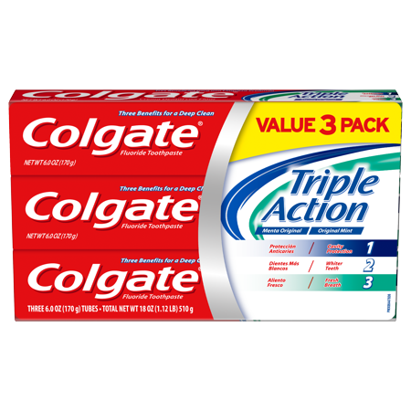 Colgate Triple Action Toothpaste, Mint - 6 Ounce, 3